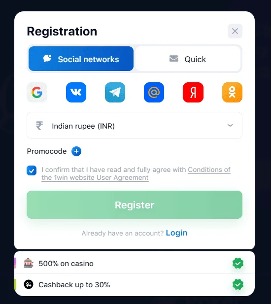 1win registration